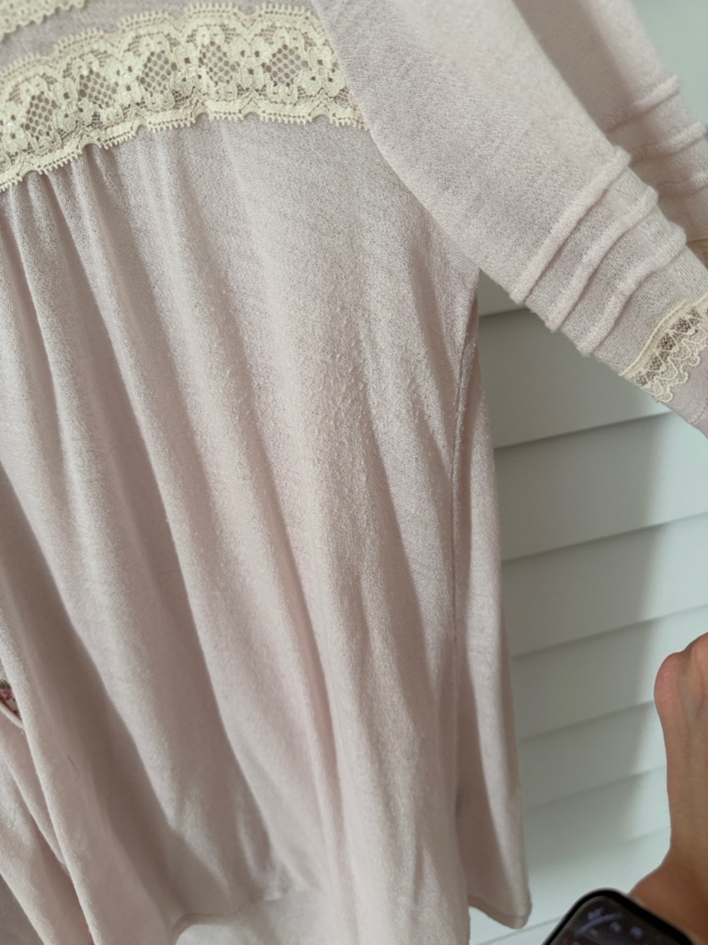 Free people —Boho Lace-Trim Button Front Women's Top - Blush Pink - Picture 7 of 8